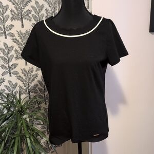 NWT Anne Klein Black Short Sleeve Top with White Trim